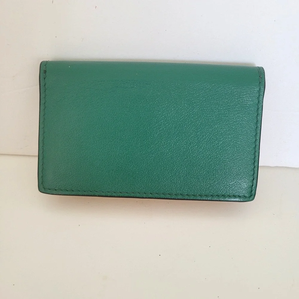 Marni Colorblock Leather Card Case Wallet‎ Green Cream Snap Accordion Italy